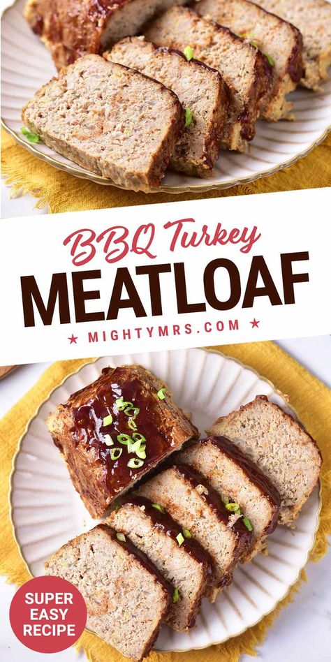 BBQ Turkey Meatloaf Bbq Turkey Meatloaf, Meatloaf With Bbq Sauce, Turkey Oven, Turkey Meatloaf Recipe, Salad Making, Traditional Meatloaf, Turkey Meatloaf Recipes, Bbq Turkey, Potatoes Roasted