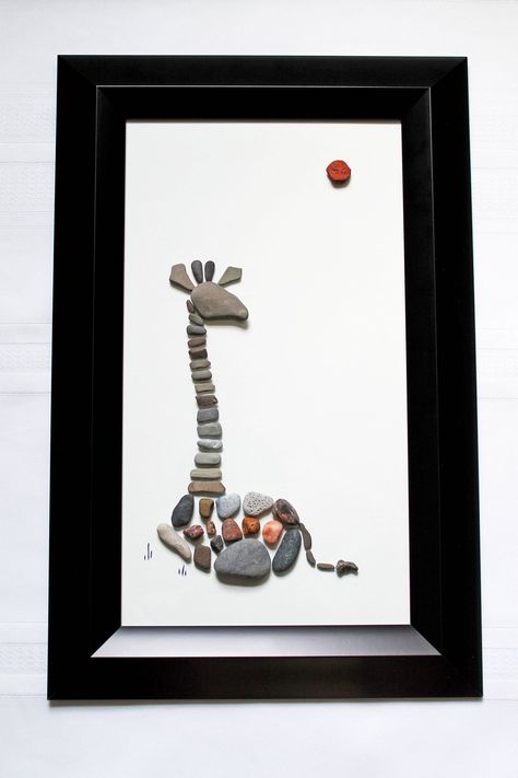 Resting Giraffe - Pebble Art - 11.5 x 17.5 Wall Art by FramedPebbles on Etsy https://www.etsy.com/listing/531228746/resting-giraffe-pebble-art-115-x-175 Rock Activities, Stone Pictures Pebble Art, Stones Art, Sea Crafts, Rock And Pebbles, Beach Glass Art, Pebble Pictures, Art And Craft Videos, Picture Quilts