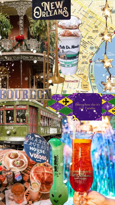 #neworleans #nola #bourbonstreet #mardigras Bachelorette Trip, Bourbon Street, Bach Party, Aesthetic Collage, City Aesthetic, Create Collage, Tahiti, Creative Play, Your Aesthetic