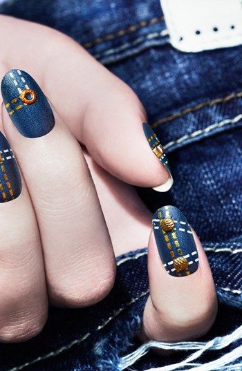 Denim manicure set - so cute! Nagellack Trends, Her Nails, Winter Nail Art, Fabulous Nails, Cool Nail Designs, Nail Art Inspiration, Fancy Nails, Creative Nails, Manicure E Pedicure