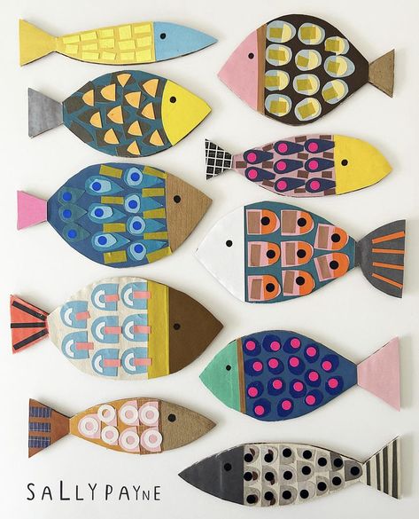 Christmas Elementary Art Projects, Sally Payne, Fish Collage, Willa Wanders, Kids Collage, Collage Art Projects, Kids Crafting, Fish Crafts, Kids Art Class