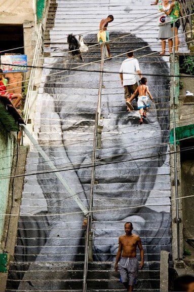 JR Artist ...stairs in Brazil Stair Art, Sidewalk Art, Graffiti Artwork, Photography Street, Painted Stairs, Amazing Street Art, 3d Street Art, Murals Street Art, Beautiful Streets