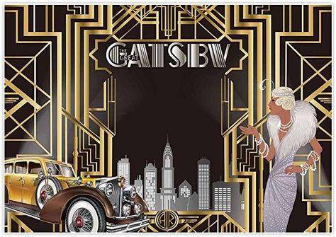 Amazon.com : Allenjoy 7x5ft The Great Gatsby Themed Backdrop for Adult Celebration Retro Roaring 20's 20s Party Art Decor Happy 1st Birthday Wedding Decoration Pictures Background Supplies Photo Booth Prop : Camera & Photo Wedding Decoration Pictures, Wedding Decorations Pictures, Pictures Background, Great Gatsby Themed Party, Decoration Pictures, 20s Party, Gala Ideas, Gatsby Themed Party, Graduation Party Themes