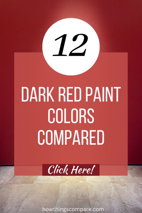 In this article, you will learn about many different dark red paint colors along with images showing the difference between the tones. If you are considering any of these paint colors for your home, the following list will help you compare and make the right decision. Red Wall Color, Behr Red Paint Colors, Red Paint Colors For Bedroom, Red Wall Painting Ideas, Dark Red Paint Colors, Dark Red Paint, Best Red Paint Color, Dark Red Walls, Bright Red Paint Colors