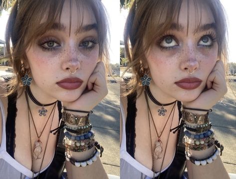 Fairy Grunge Aesthetic Makeup, Witchy Aesthetic Makeup, Alt Summer Makeup, Fairycore Grunge Makeup, Casual Witchy Style, Summer Grunge Makeup, Woodsy Makeup, Smudged Makeup Aesthetic, Messy Makeup Grunge