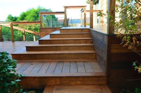 Freestanding Deck, Tiered Deck, Modern Deck, Deck Steps, Hardwood Decking, Deck Installation, Wooden Deck, Deck Stairs, Cool Deck