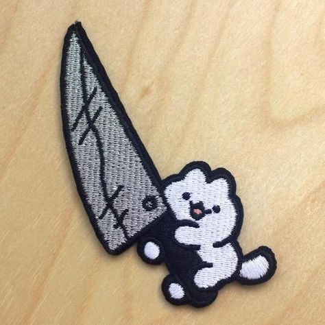 Knife Cat, Cool Iron On Patches, Cat Patch, Punk Patches, Metallic Embroidery, Cute Patches, Cool Patches, Cool Pins, Sticker Patches