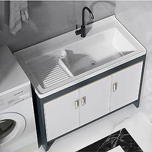 QQXX Laundry Sink with Cabinet,31inch Deluxe Laundry Cabinet with Faucet and Ceramics Sink,freestanding Utility Sink with Vanity Cabinet for Bathroom Laundry Room Utility Room Handwashing Station Laundry Basin Ideas, Sink With Vanity, Handwashing Station, Sink With Cabinet, Laundry Room Utility Sink, Utility Room Sinks, Room Under Stairs, Cabinet For Bathroom, Laundry Cabinet