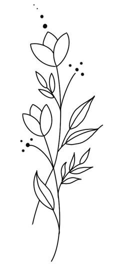 Easy Line Art Drawing Simple Flower, How To Draw A Plant Step By Step, Drawing Small Flowers, How To Draw A Classroom, Cute Tattoos Stencil, Flowers Drawings Simple, Easy Flower Pattern Drawing, Easy Leaves Drawing, How To Draw Cute Flowers