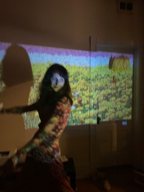 in front of a projector Projector At Party, Projector Party, Movie Projector Aesthetic, Projector Aesthetic, Projector Photoshoot, Halloween Themed Wedding, Video Projector, Projector Screen, Hosting Christmas