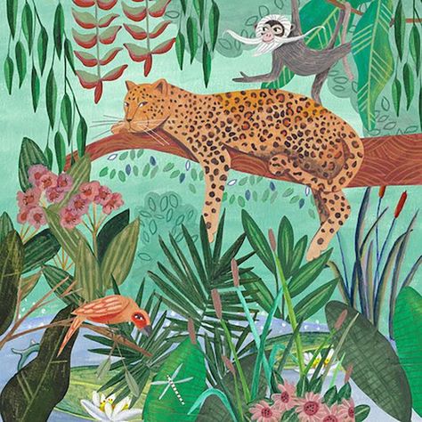 JEHANE Ltd Art Tigre, Jungle Tiger, Illustration Kunst, Tiger Canvas, Tiger Illustration, Jungle Art, Illustration Botanique, Art Tropical, Tiger Art