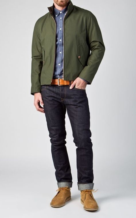 Harrington Jacket Men, Cool Jackets For Men, Mens Smart Casual Outfits, Olive Sweater, Olive Jacket, Smart Casual Men, Mens Jackets Casual, Harrington Jacket, Winter Outfits Men