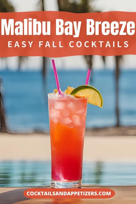 This easy 3 ingredient cocktail has a nice refreshing flavor. A Malibu Bay Breeze cocktail is the perfect easy summer drink that’s bursting with fruit flavors! Perfect for pool parties, fall cocktails, beach days and happy hour. Rum cocktail recipe you will love. Malibu Bay Breeze Recipe, Bay Breeze Drink, Cocktails With Malibu Rum, Bay Breeze Cocktail, Malibu Bay Breeze, Cocktails Beach, Rum Cocktail Recipes, Bay Breeze, Peach Lemonade