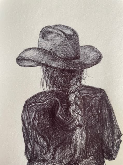 Cowboy And Cowgirl Couple Drawing, Cowboy Drawing Ideas, Western Pencil Drawings Cowboy Art, Western Sketches Pencil, Easy Drawings Western, Country Music Drawings, How To Draw A Cowboy, Things To Draw Western, Western Things To Paint