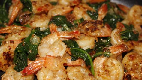 Sauteed Shrimp with Spinach Recipe | Allrecipes Sauteed Shrimp With Spinach, Easy Shrimp And Spinach Recipes, Shrimp And Spinach Recipes, Sauteed Shrimp Recipe, Shrimp And Spinach, Spinach Recipes Healthy, Spinach Recipe, Wilted Spinach, Sauteed Shrimp