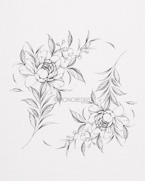 Flowers Around Tattoo, Ornamental Floral Tattoo Design, Delicate Flowers Tattoo, Flowers Tattoo Design For Women, Floral Tattoo Drawing, Tattoo Flower Designs, Flower Design Tattoo, Back Flower Tattoo, Floral Back Tattoo