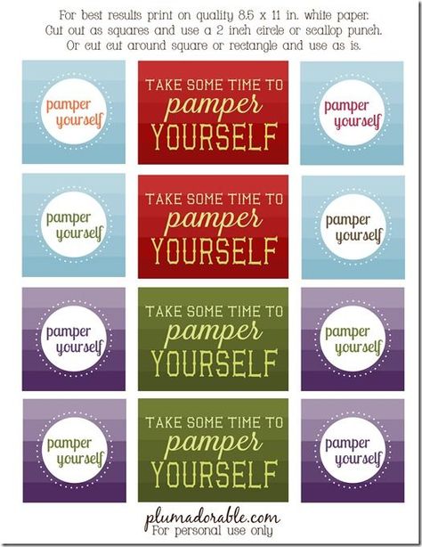 Pamper Yourself Printable Tags Basket Gift Wrapping, Gift Wrap Printable, Gifts In A Jar, Homemade Spa, Free Printable Tags, Basket Gift, Pamper Yourself, Mason Jar Gifts, Great Teacher Gifts