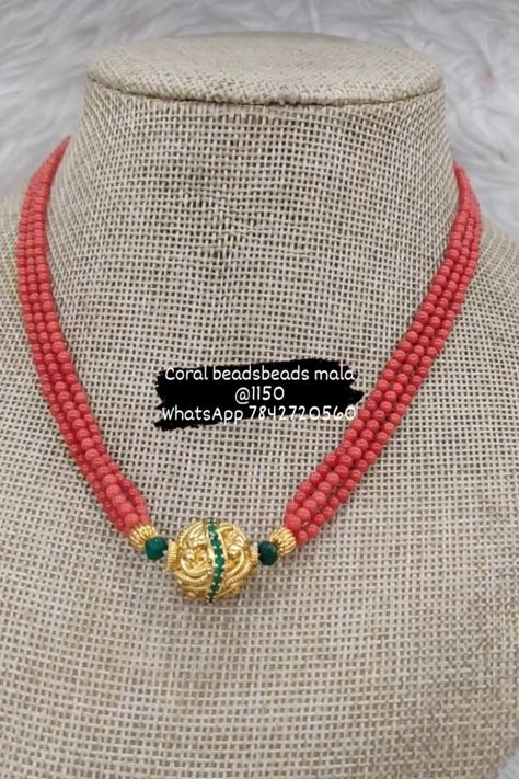 Coral Jewelry Indian Gold Necklace, Pagadalu Necklace, Coral Jewelry Indian Gold, Pagadala Mala, Beaded Wedding Jewelry, Coral Jewelry Set, Neck Pieces Jewelry, Stone Bead Jewelry, Black Beads Mangalsutra Design