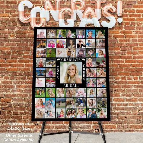 $58.00 | Graduation 55 Photo Collage Personalize Your Color #graduation, photo collage template, class of, 2022 2023 20242025 2026, graduation party photo memories display, through the years pictures, graduate name and school, commemorative keepsake, high school college university, black and white Photo Board Ideas Graduation, Photo Board Ideas, 2026 Graduation, Graduation Photo Collage, Memory Collage, Unique Graduation Gifts, Graduation Thank You Cards, Senior Gifts, Graduation Photo