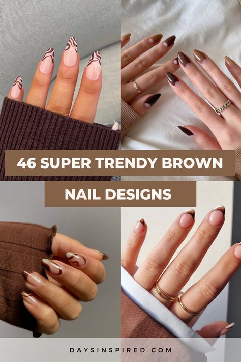 Brown Nails Swirl Design, Brown Accent Nails, Chocolate Brown Nail Art Designs, Neutral Mauve Nails, Brown Squiggle Nails, Brown Elegant Nails, Coffee Swirl Nails, Mocha Swirl Nails, Boho Inspired Nails