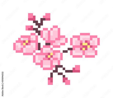 Cherry Blossom Pixel Art, Kawaii Cross Stitch, Melty Beads, Pixel Pattern, Art Tutorials, Cherry Blossom, Pixel Art, Flower Art, Video Game