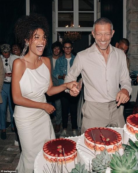 Celebrity Wedding Gowns, Tina Kunakey, Celebrity Wedding Dresses, Wedding After Party, Vincent Cassel, Editorial Magazine, French Models, Interracial Love, Interracial Couples