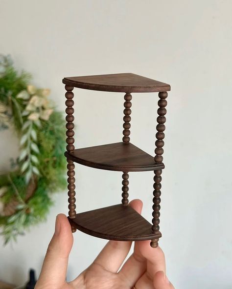 DIY_Miniature_set_Wooden 3 Tier Corner Shelf #miniatures #miniworld #dollhouse #dollfurnitures #miniatureartsupplies | Instagram 3 Tier Corner Shelf, Miniature Shelf, Round Shelf, Shelf Diy, Medieval Furniture, Diy Miniatures, Dollhouse Diy, Box House, Miniature Set