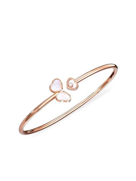 Shop Chopard Happy 18K Rose Gold, Diamond & Mother-Of-Pearl Bangle Bracelet up to 70% Off | Saks Fifth Avenue Chopard Jewelry, Pearl Bangle Bracelet, Bracelet With Heart, Expensive Jewelry Luxury, Pearl Accessories, Heart Pendants, Pearl Bangle, Bangles Jewelry Designs, Expensive Jewelry