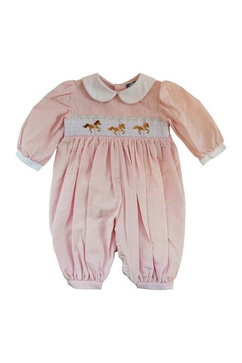 Smocked Horses Long Sleeve Baby Girl Long Romper Southern Baby Girl Outfits, Southern Baby Clothes, Preppy Baby Girl, Luxury Baby Fashion, Anna Wilson, College Au, Preppy Baby, Romper Fall, Classic Baby Clothes