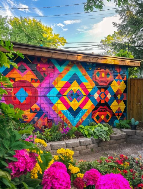 Discover 28 amazing garden wall painting ideas to revitalize your backyard! From stone and brick to wood and concrete, these outdoor wall art ideas will add a touch of magic to your space. Imagine a colorful wildflower mural or eye-catching garden art on a cinder block wall. These backyard mural ideas will inspire you to create a stunning and inviting outdoor area that everyone will admire. Garden Wall Mural Ideas, Backyard Block Wall Painting Ideas, Outdoor Wall Murals Backyards Brick, Brick Wall Art Outdoor, Cinder Block Mural Ideas, Outdoor Wall Color Ideas, Mural On Cinder Block Wall, Painting Brick Wall Backyard, Easy Murals To Paint Outside