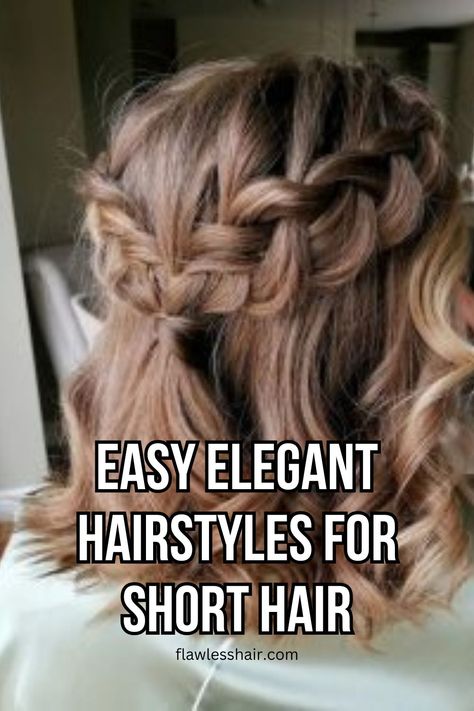 Soft Wave Braided Half Updo Short Wedding Hair Middle Part, Formal Hairstyles For Shorter Hair, Bridesmaid Hair For Shoulder Length Hair, Short Hair Updo With Braid, Bridesmaids Short Hairstyles, Formal Half Up Half Down Hairstyles Short Hair, Wedding Hairstyles For Short Hair Curly Half Up Half Down, Formal Shoulder Length Hairstyles, Dress Hairstyles For Short Hair