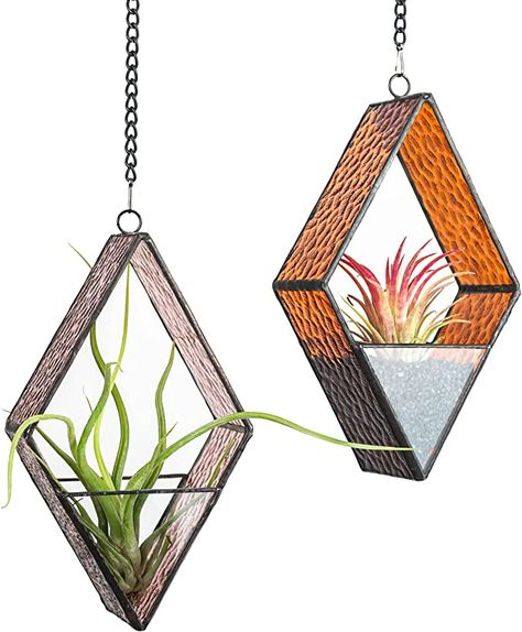 Windowsill Decor, Hanging Glass Planters, Hanging Glass Terrarium, Stained Glass Hanging, Window Sill Decor, Stained Glass Light, Geometric Terrarium, Glass Planter, Stained Glass Flowers