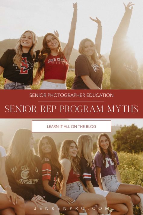 Senior photographers: have a successful senior rep program but feel bogged down by myths? This blog post is designed to clear things up. Get the senior photography education you deserve! Senior Photo Outfits Summer, Gown Picture Ideas, Photoshoot Ideas Graduation, Cap And Gown Picture Ideas, Senior Pictures Spring, Outfits Senior Pictures, Senior Rep Program, College Announcements, Beach Senior Pictures