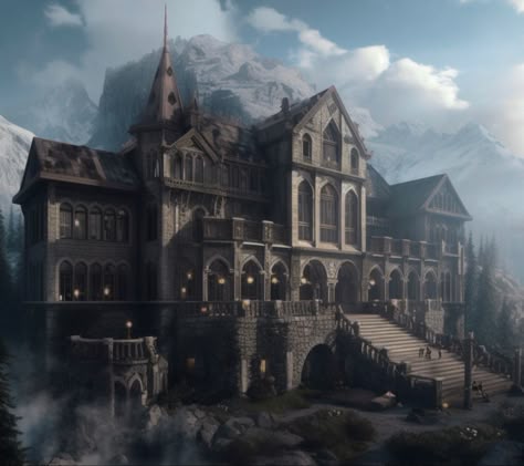 Fantasy Mansion Concept Art, Mid Evil Castle, Fantasy Mansion Art, Dnd Mansion, Gothic Castle Aesthetic, Fantasy Mansion, Medieval Mansion, Medieval Manor, Castle House Design