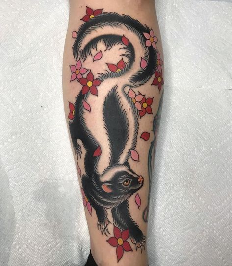 Traditional Badger Tattoo, Traditional Skunk Tattoo, Flower The Skunk Tattoo, Skunk Art, Neo Trad Squirrel, Skunk Tattoo, Neotraditional Squirrel Tattoo, Badger Tattoo, Traditional Tattoo Flash Art