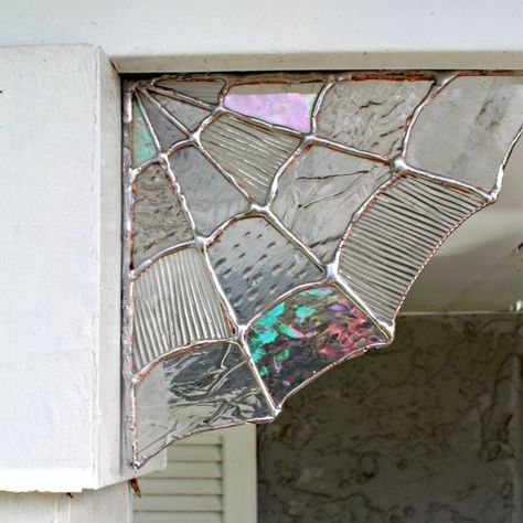 Stained Glass Spider Web, Stained Glass Spider, Scandinavian Home Design, Glass Spider, Spider Web Decoration, Cosy Interior, Halloween Window, Corner Decor, Design Blogs