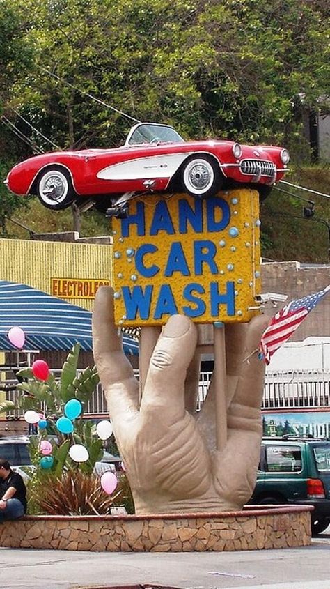 Car Wash Sign, Old Neon Signs, Hand Car Wash, Car Detail, Vintage Neon Signs, Childhood Movies, Retro Sign, Roadside Attractions, Old Signs