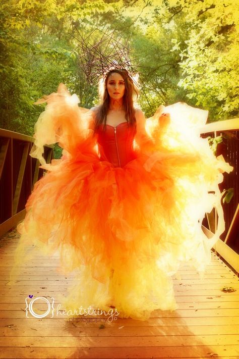 Fire Fairy Costume Dresses, Dress That Looks Like Fire, Element Themed Outfits, Fire Dress Aesthetic, Four Elements Costume, Fire Themed Dress, Fire And Ice Party Theme Outfit, Air Element Outfit, Fire Fairy Outfit