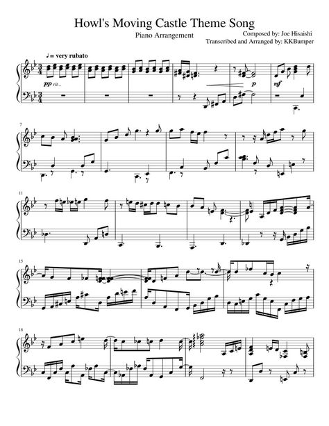 Print and download Howl's Moving Castle Theme Song. Piano arrangement for Howl's Moving Castle, another fantastic Studio Ghibli movie. Enjoy! :) Howls Moving Castle Theme Song, Howls Moving Castle Music, Howls Moving Castle Piano, Anime Sheet Music, Studio Ghibli Music, Hair Shading, Song Sheet Music, Piano Songs Sheet Music, Free Piano Sheets