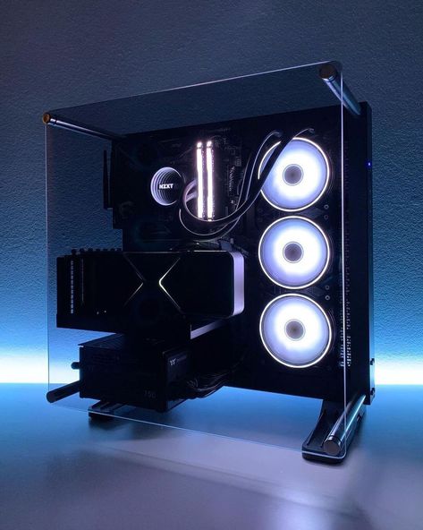 Best Pc Setup, White Desk Setup, Wall Mounted Pc, Gaming Pc Build, Computer Build, Custom Computer, Pc Gaming Setup, Computer Tower, Pc Setups