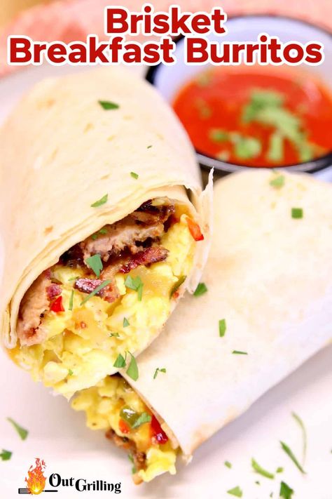 Brisket Wrap, Breakfast Brisket, Tailgate Breakfast Burritos, Brisket Breakfast Burritos, Black Stone Breakfast Burritos, Blackstone Grill Recipes Breakfast Burritos, Brisket Breakfast Tacos, Breakfast Wraps, Brisket Recipes