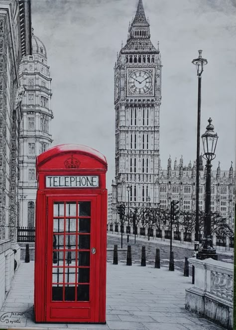 London Sketch Draw, London Art Drawing, Big Ben Drawing, London Sketch, London Drawing, Eiffel Tower Photography, Spiritual Photos, Northern Lights Painting, Pen Art Work