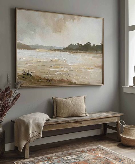 Vintage Lake Landscape Oil painting Rustic Lake Art Painting Vintage Rustic Lake Oil Painting Best Wall Art For Living Room, Large Art Over Couch, Art For Large Wall Space, Moody Paintings, Art Over Couch, Family Room Wall Art, Oversized Art Print, Vintage Landscape Art, Entry Lighting