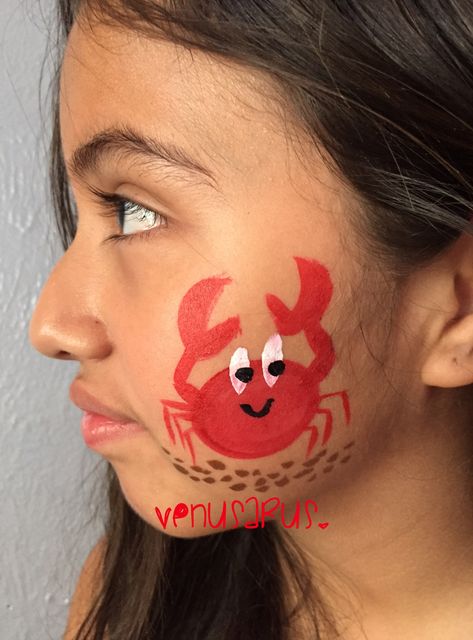 Under the sea, ocean, crab facepaint Face Paint Ideas For Boys, Crab Face Paint, Beach Face Paint, Summer Face Paint, Starfish Face Paint, Fish Face Paint, Pirate Face Paint, Under The Sea Face Paint, Sea Creatures Face Painting