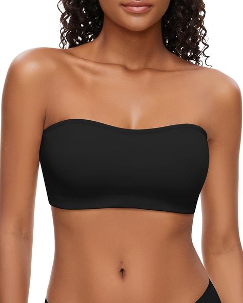 PRICES MAY VARY. 【Comfortable Tube Tops for Women】The strapless bandeau bra touches skin, comfortable, giving you nice wearing experience. The premium fabric are super breathable and helps to block out the odor. It does not deform after repeated washing and is suitable for repeated wear. Comes with a pair of adjustable, removable clear bra straps, so it can also be traditional wear. 【REMOVABLE SOFT PAD 】 Our bandeau bra are strapless design, look chic and classic. With this comfy, strapless desi Black Strapless Padded Bra, Clear Strap Bra, Strapless Bras, Clear Bra, Bra For Women, Tube Tops, Strapless Bandeau, Bandeau Bra, Everyday Bra