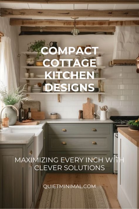 Explore alluring cottage kitchen design ideas tailored for small spaces, where creativity and functionality combine to maximize every inch. Discover ingenious solutions for your petite kitchen. #CottageKitchen #SmallSpaces #IngeniousDesign Small Cottage Style Homes Interiors, Best Small Kitchen Design, Tiny Cottage Kitchens Small Spaces, Cottage Cozy Kitchen, Small Country Cottage Interiors, Tiny Cottage Kitchen Ideas, Small Cottage Kitchen Ideas Layout, Small Cozy Kitchen Ideas, Kitchens With Shelves