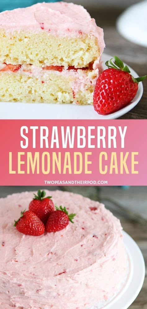 Lemonade Cake Recipe, Easy Lemonade Recipe, Strawberry Lemon Cake, Strawberry Lemonade Cake, Lemonade Cake, Moist Lemon Cake, Pinterest Food, Easy To Bake, Lemon Frosting