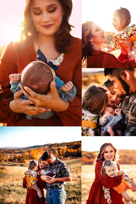 Fall Photoshoot With Newborn, Fall Photos With Infant, Fall Pictures With Newborn, Fall Family Photos In The Woods, Family Of 4 Picture Poses With Newborn Outside, Newborn Fall Family Pictures, Fall Family Newborn Pictures, Fall Family Photos With Infant, Fall Family Photos With Baby And Toddler