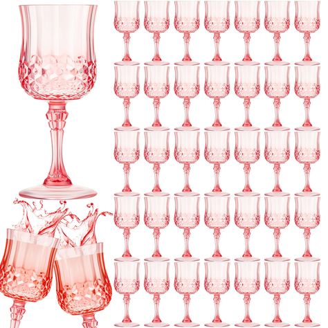 PRICES MAY VARY. Bulk to Use: the package comes with 50 pieces of plastic wine glasses for party in retro and vintage style, elegant and graceful, rich quantities and beautiful designs can nicely meet your daily use and replacement demands Wear Resistant and Reusable: our cocktail glasses are made of quality plastic material, safe and odorless, reliable and reusable, wear resistant and sturdy, and not easy to deform or break, so you can use them with confidence Suitable Size and Capacity: the si Quince Brindis Set, High Tea Wedding Reception, Glasses For Wedding, Bridgerton Party, Wedding Budget Planner, Plastic Wine Glasses, Flute Glasses, Pink Glassware, Champagne Flute Glasses