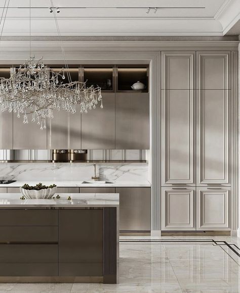 Kitchen Design New Classic, Kitchen Cabinets Neo Classical, Luxury Kitchen Design Classic, Kitchen Ideas With White Walls, Modern Classical Kitchen Design, New Classic Interior Kitchen, Neo Classical Kitchen Design, Kitchen Modern Design Luxury, Modern Classic Interior Design Luxury